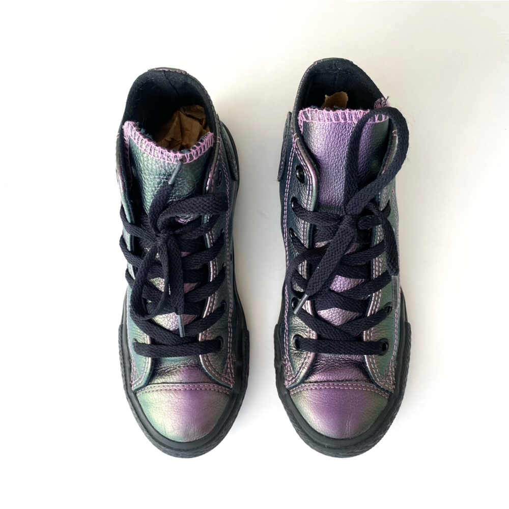 CONVERSE CHUCK TAYLOR ALL STAR PURPLE BLACK IRIDESCENT LEATHER HIGH TOP SHOES - Picture 4 of 11